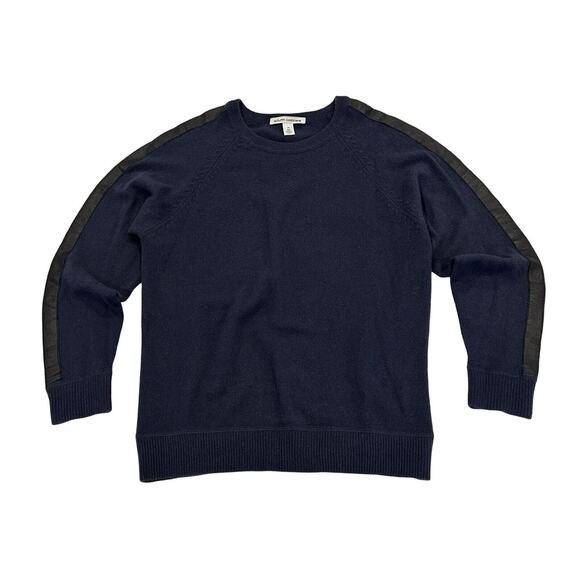 Autumn Cashmere Pullover Sweater Womens XS Blue Knit & Sheepskin Sleeve Trim - Picture 1 of 5